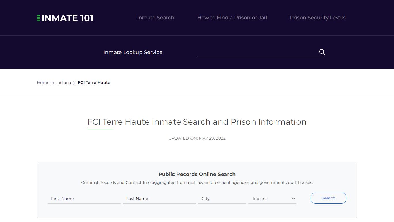 FCI Terre Haute Inmate Search | Lookup | Roster