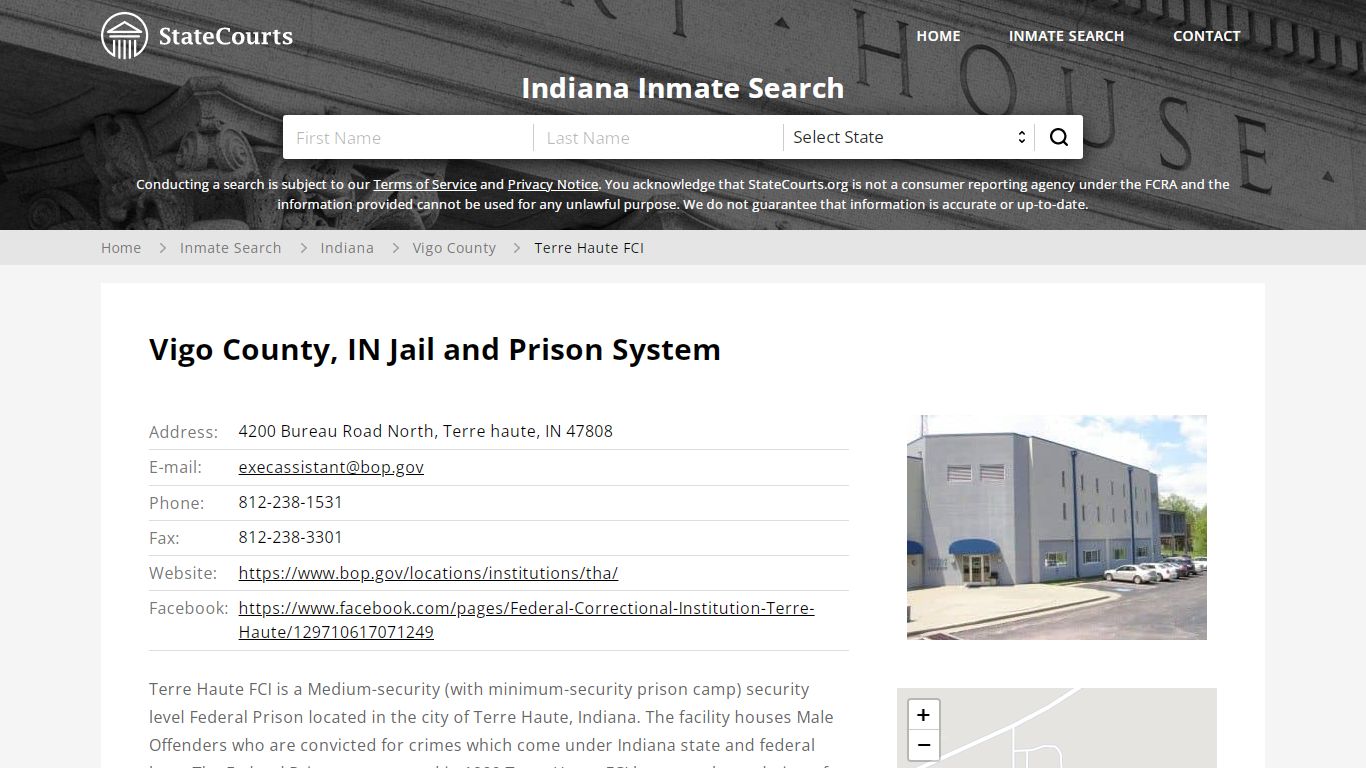 Terre Haute FCI Inmate Records Search, Indiana - StateCourts